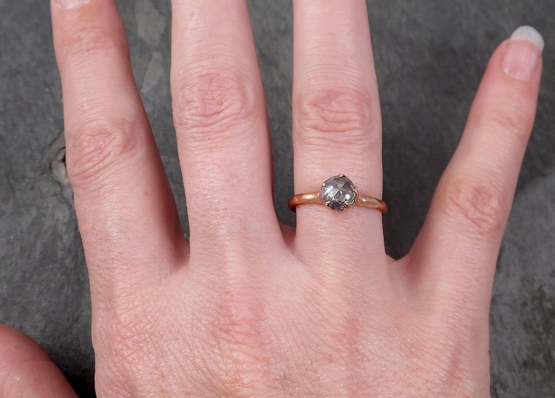 faceted fancy cut salt and pepper diamond solitaire engagement 14k rose gold wedding ring byangeline 1725 Alternative Engagement