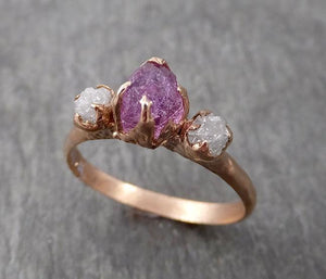 sapphire raw multi stone rough diamond 14k rose gold engagement ring wedding ring custom one of a kind gemstone ring 1722 Alternative Engagement