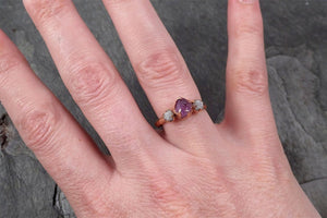 sapphire raw multi stone rough diamond 14k rose gold engagement ring wedding ring custom one of a kind gemstone ring 1722 Alternative Engagement