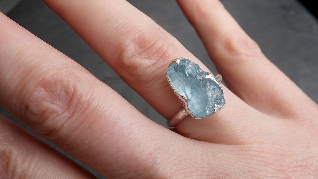 uncut aquamarine solitaire ring custom sterling silver one of a kind gemstone ring bespoke byangeline ss00008 Alternative Engagement