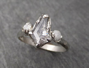 fancy cut salt and pepper diamond multi stone engagement 14k white gold wedding ring rough diamond ring byangeline 1729 Alternative Engagement