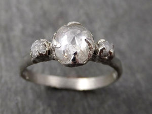 faceted fancy cut white diamond engagement 14k white gold multi stone wedding ring rough diamond ring byangeline 1737 Alternative Engagement