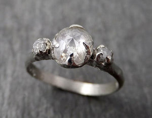 faceted fancy cut white diamond engagement 14k white gold multi stone wedding ring rough diamond ring byangeline 1737 Alternative Engagement