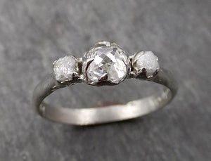 Faceted Fancy cut white Diamond Engagement 14k White Gold Multi stone Wedding Ring Rough Diamond Ring byAngeline 1735