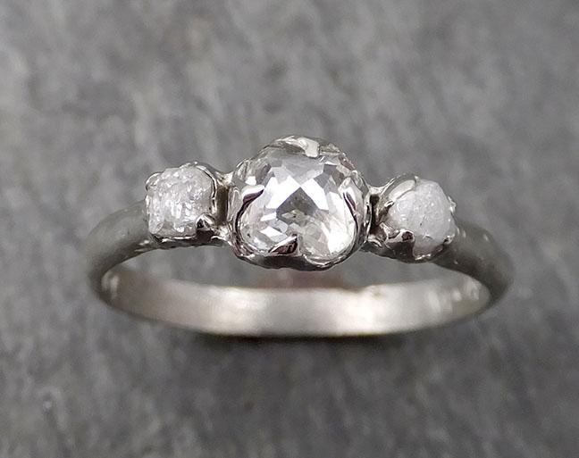 Faceted Fancy cut white Diamond Engagement 14k White Gold Multi stone Wedding Ring Rough Diamond Ring byAngeline 1735
