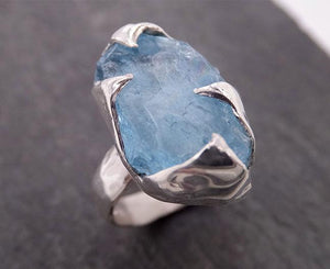 uncut aquamarine solitaire ring custom sterling silver one of a kind gemstone ring bespoke byangeline ss00024 Alternative Engagement