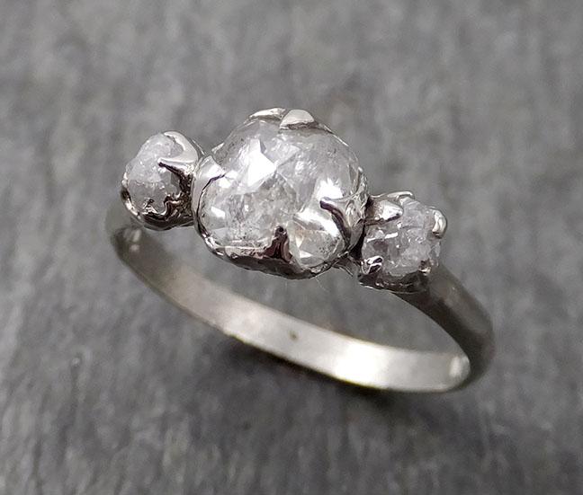Faceted Fancy cut white Diamond Engagement 14k White Gold Multi stone Wedding Ring Rough Diamond Ring byAngeline 1734