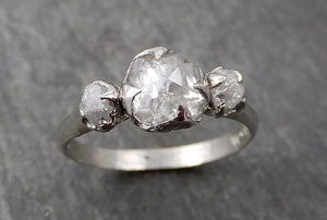 Faceted Fancy cut white Diamond Engagement 14k White Gold Multi stone Wedding Ring Rough Diamond Ring byAngeline 1734