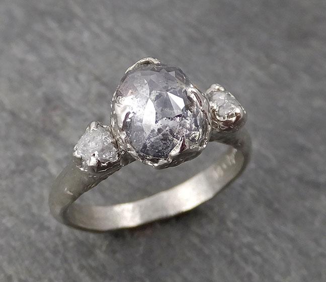 fancy cut salt and pepper diamond multi stone engagement 14k white gold wedding ring rough diamond ring byangeline 1731 Alternative Engagement