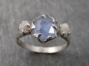 montana sapphire partially faceted multi stone rough diamond 14k white gold engagement ring wedding ring custom gemstone ring 1728 Alternative Engagement