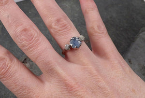 montana sapphire partially faceted multi stone rough diamond 14k white gold engagement ring wedding ring custom gemstone ring 1728 Alternative Engagement