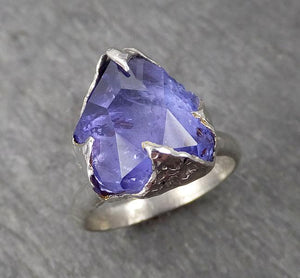 Partially faceted Tanzanite Crystal White Gold Ring Uncut Gemstone Solitaire recycled 18k stacking cocktail statement byAngeline 1727