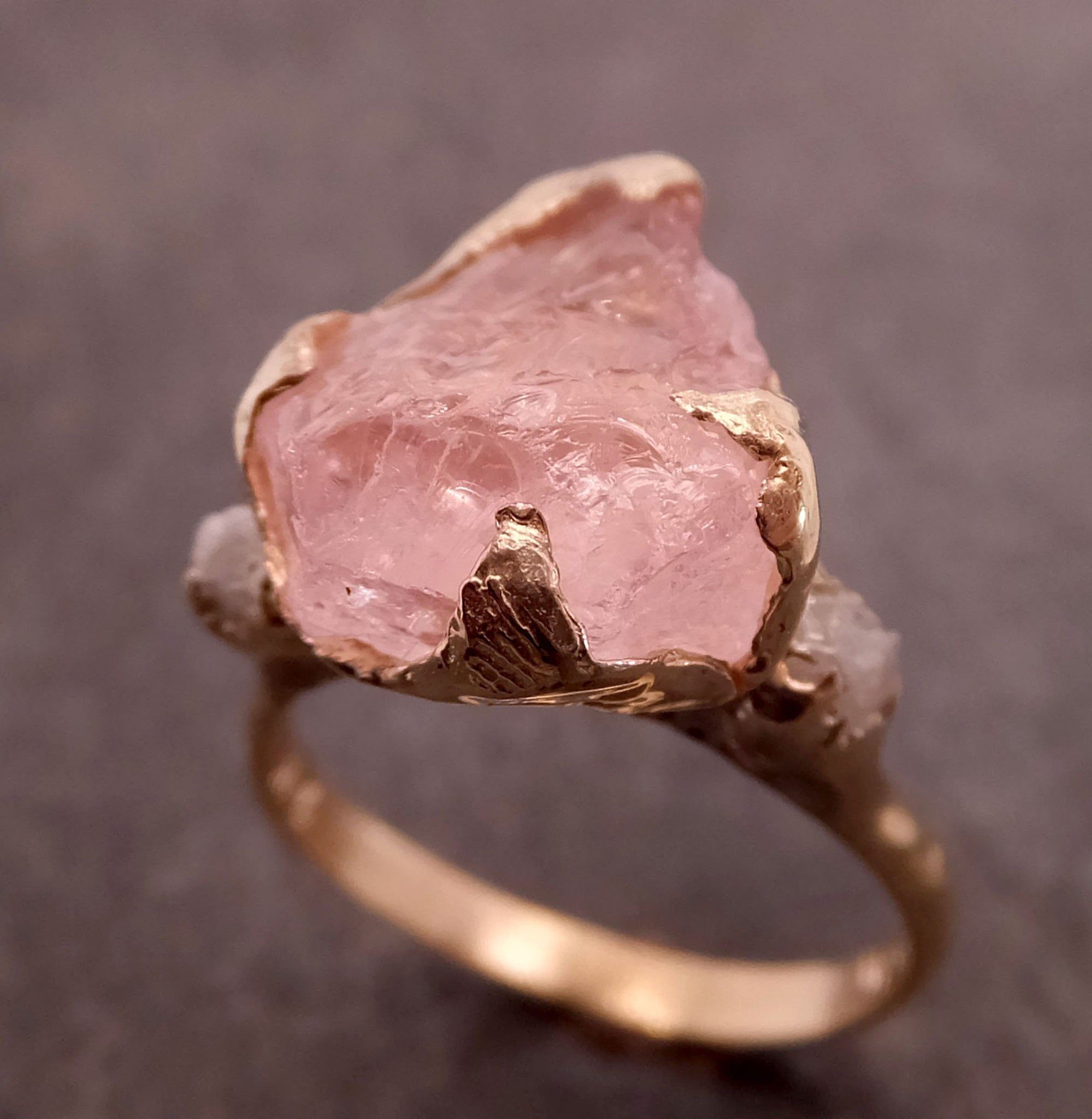 morganite raw uncut diamond yellow 14k gold engagement ring multi stone wedding ring custom one of a kind gemstone bespoke byangeline 2101 Alternative Engagement