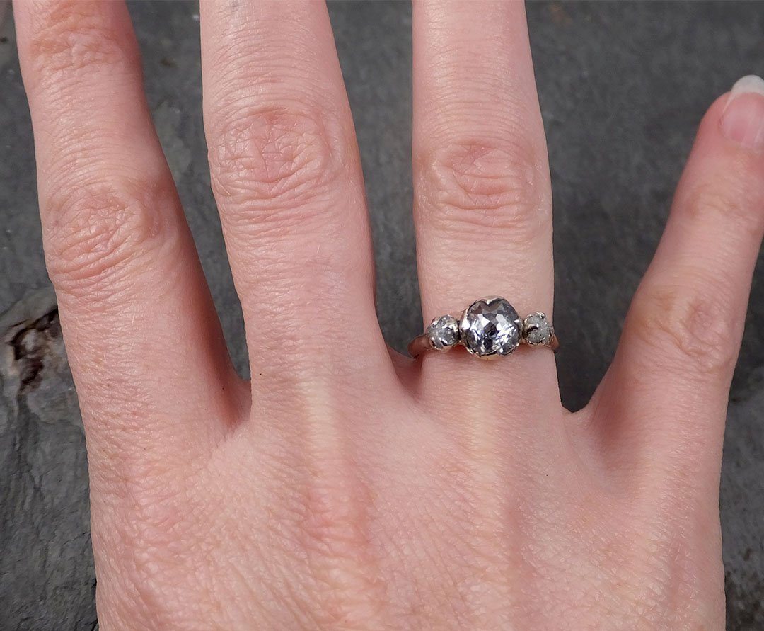 Fancy cut salt and pepper Diamond Multi stone Engagement 18k White Gold Wedding Ring Rough Diamond Ring byAngeline 1730