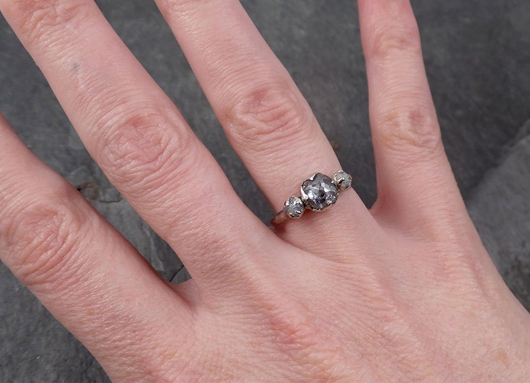 Fancy cut salt and pepper Diamond Multi stone Engagement 18k White Gold Wedding Ring Rough Diamond Ring byAngeline 1730