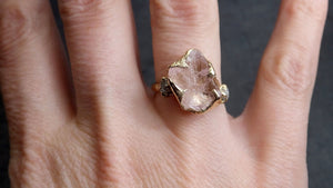 morganite raw uncut diamond yellow 14k gold engagement ring multi stone wedding ring custom one of a kind gemstone bespoke byangeline 2102 Alternative Engagement