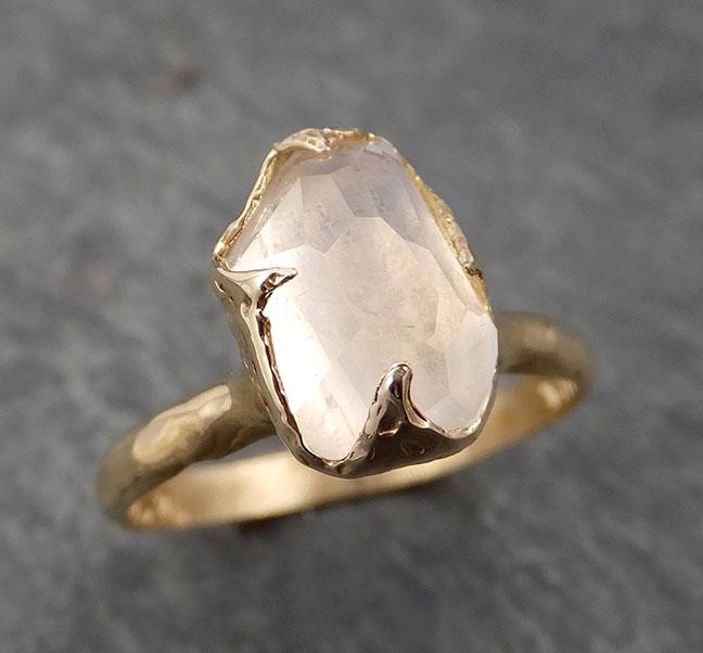 Partially Faceted Moonstone Yellow Gold Ring Gemstone Solitaire recycled 14k statement cocktail statement 1740