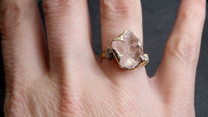 morganite raw uncut diamond yellow 14k gold engagement ring multi stone wedding ring custom one of a kind gemstone bespoke byangeline 2102 Alternative Engagement