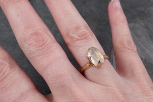 Partially Faceted Moonstone Yellow Gold Ring Gemstone Solitaire recycled 14k statement cocktail statement 1740