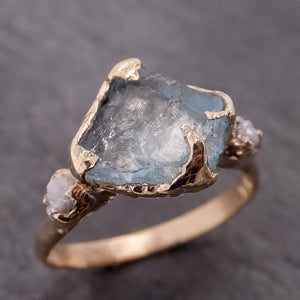 raw uncut aquamarine diamond yellow gold engagement ring multi stone wedding 14k ring custom gemstone bespoke three stone ring byangeline 2104 Alternative Engagement