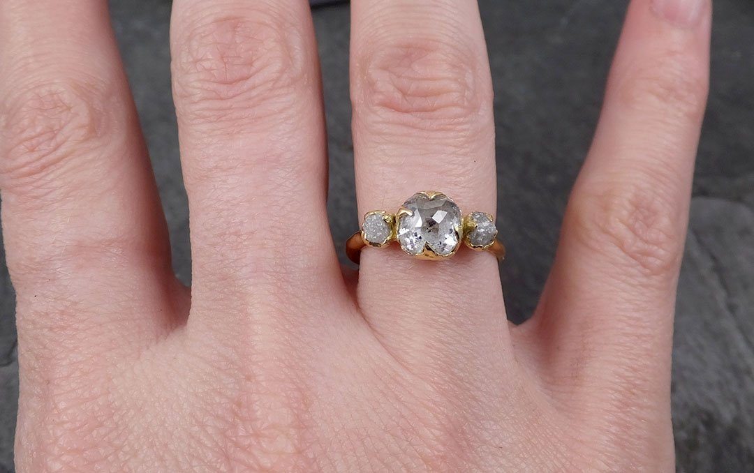 fancy cut white diamond engagement 18k yellow gold multi stone wedding ring stacking rough diamond ring byangeline 1743 Alternative Engagement