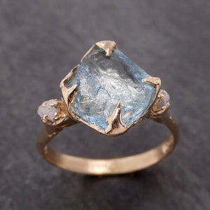 raw uncut aquamarine diamond yellow gold engagement ring multi stone wedding 14k ring custom gemstone bespoke three stone ring byangeline 2105 Alternative Engagement