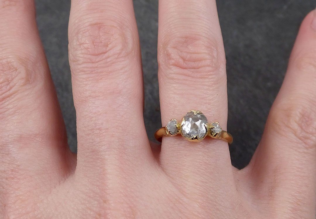 fancy cut white diamond engagement 18k yellow gold multi stone wedding ring stacking rough diamond ring byangeline 1745 Alternative Engagement