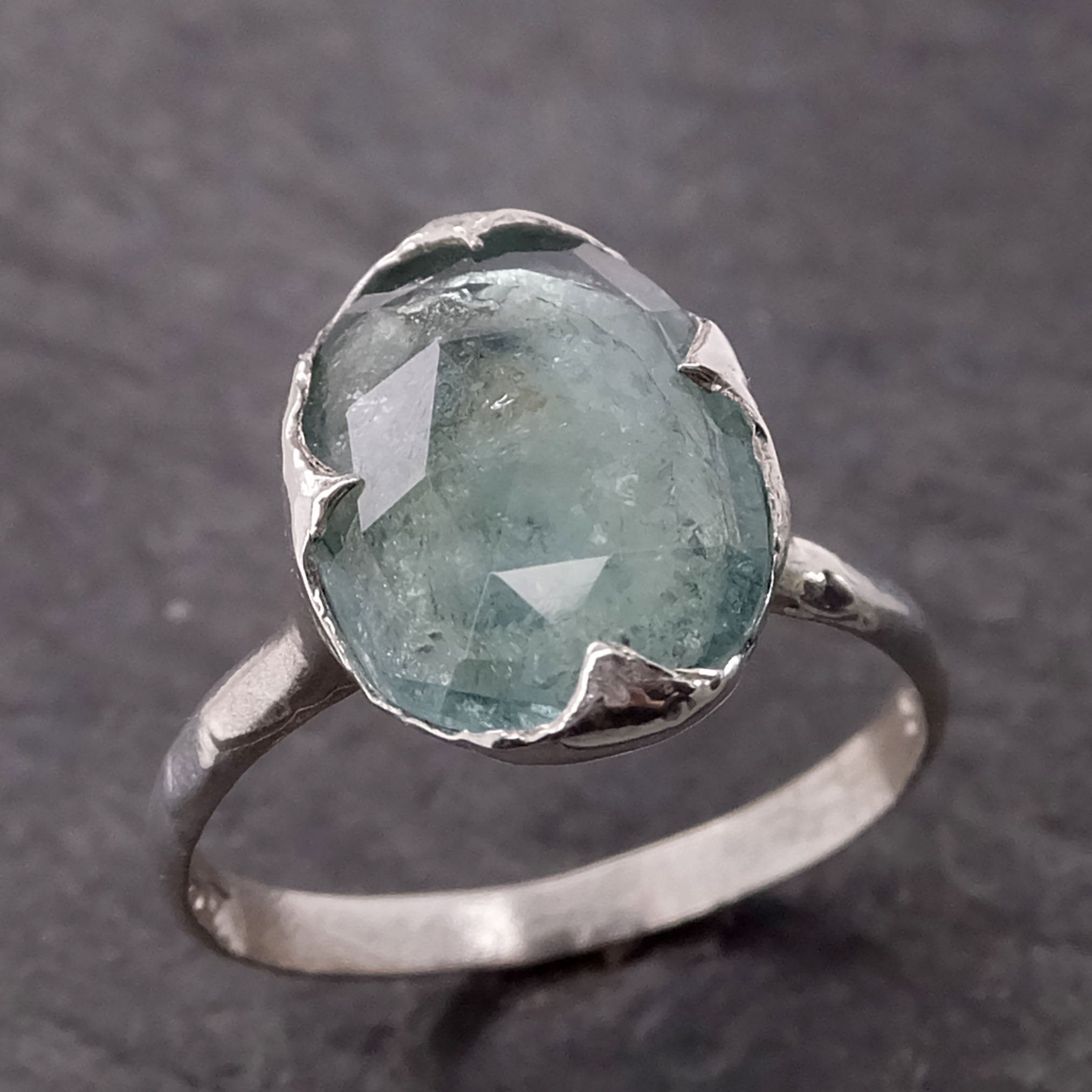 fancy cut blue tourmaline sterling silver ring gemstone solitaire recycled statement ss00034 Alternative Engagement