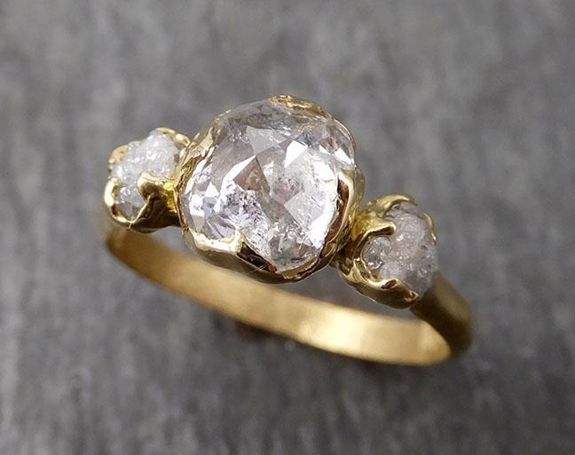 Fancy cut white Diamond Engagement 18k Yellow Gold Multi stone Wedding Ring Stacking Rough Diamond Ring byAngeline 1744