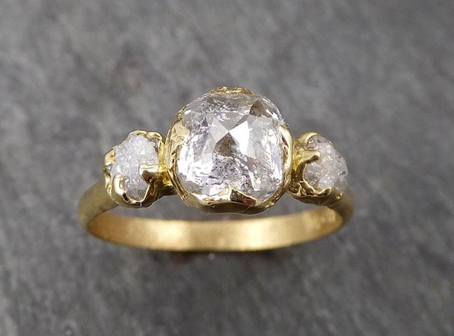 Fancy cut white Diamond Engagement 18k Yellow Gold Multi stone Wedding Ring Stacking Rough Diamond Ring byAngeline 1744