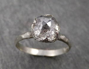 Fancy cut Salt and Pepper Diamond Solitaire Engagement 18k White Gold Wedding Ring byAngeline W1757