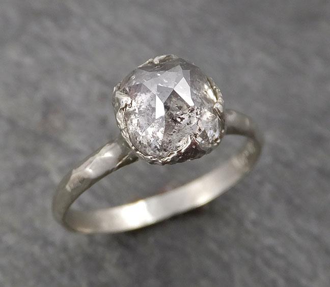 Fancy cut Salt and Pepper Diamond Solitaire Engagement 18k White Gold Wedding Ring byAngeline W1757