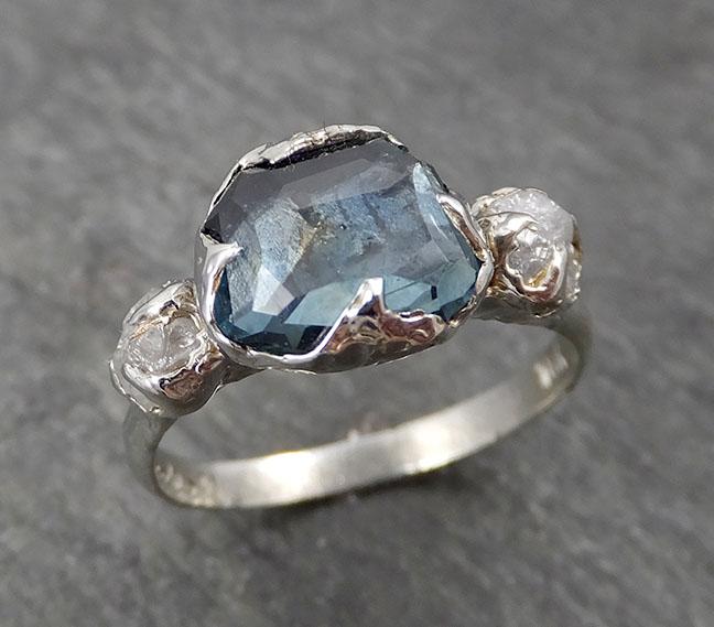 partially faceted blue montana sapphire diamond 18k white gold engagement ring wedding ring custom one of a kind gemstone ring multi stone ring 1750 Alternative Engagement