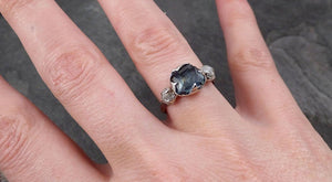 partially faceted blue montana sapphire diamond 18k white gold engagement ring wedding ring custom one of a kind gemstone ring multi stone ring 1750 Alternative Engagement