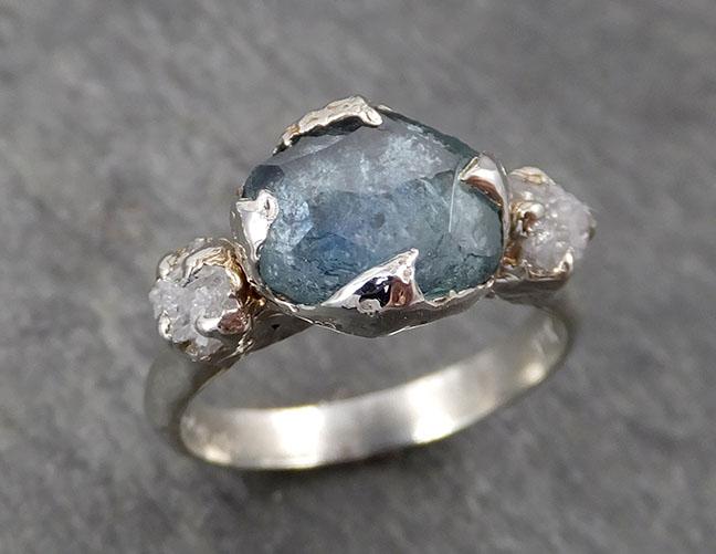partially faceted blue montana sapphire diamond 18k white gold engagement ring wedding ring custom one of a kind gemstone ring multi stone ring 1749 Alternative Engagement