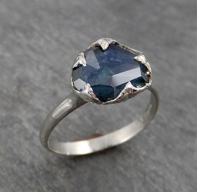 Partially Faceted Montana Sapphire Solitaire 18k white Gold Engagement Ring Wedding Ring Custom One Of a Kind Gemstone Ring 1748
