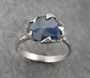 Partially Faceted Montana Sapphire Solitaire 18k white Gold Engagement Ring Wedding Ring Custom One Of a Kind Gemstone Ring 1748