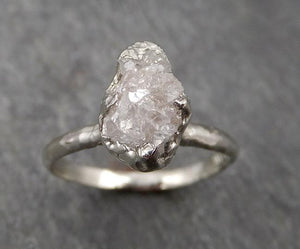 raw white diamond solitaire engagement ring 18k white gold stacking rough diamond byangeline 1758 Alternative Engagement