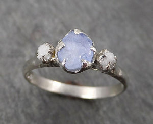 raw sapphire and rough diamonds white gold engagement ring light blue multi stone wedding ring custom one of a kind gemstone ring byangeline 1752 Alternative Engagement