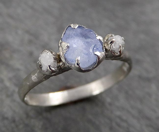 raw sapphire and rough diamonds white gold engagement ring light blue multi stone wedding ring custom one of a kind gemstone ring byangeline 1752 Alternative Engagement