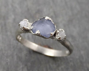 raw sapphire diamond white gold engagement ring light blue multi stone wedding ring custom one of a kind gemstone ring byangeline 1753 Alternative Engagement