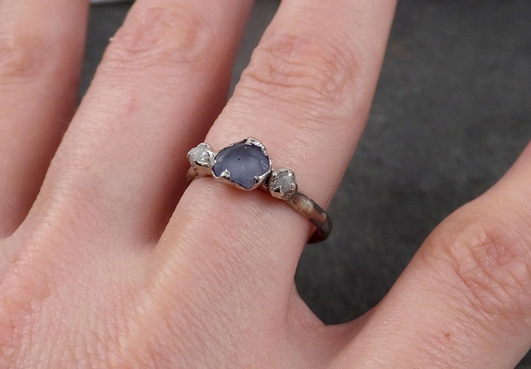 raw sapphire diamond white gold engagement ring light blue multi stone wedding ring custom one of a kind gemstone ring byangeline 1753 Alternative Engagement