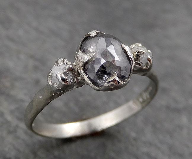 fancy cut salt and pepper diamond multi stone engagement 14k white gold wedding ring rough diamond ring byangeline 1759 Alternative Engagement