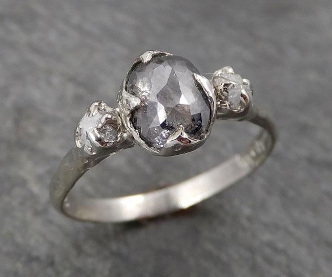 fancy cut salt and pepper diamond multi stone engagement 14k white gold wedding ring rough diamond ring byangeline 1759 Alternative Engagement