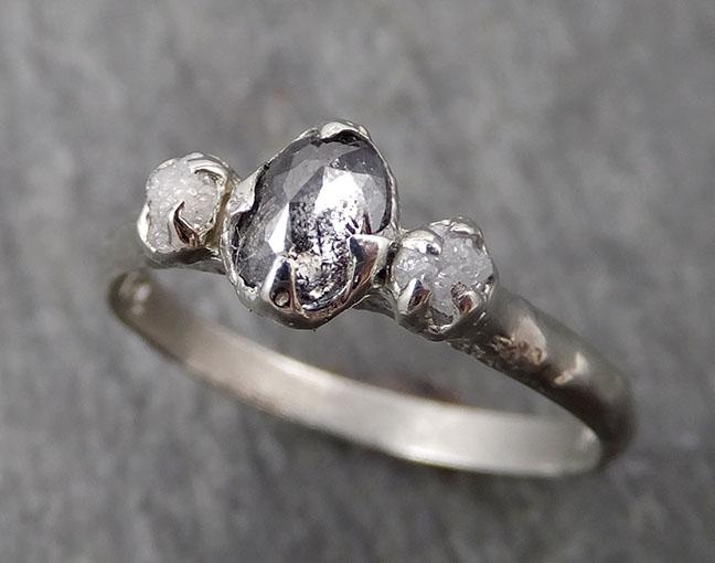 fancy cut salt and pepper diamond multi stone engagement 14k white gold wedding ring rough diamond ring byangeline 1760 Alternative Engagement