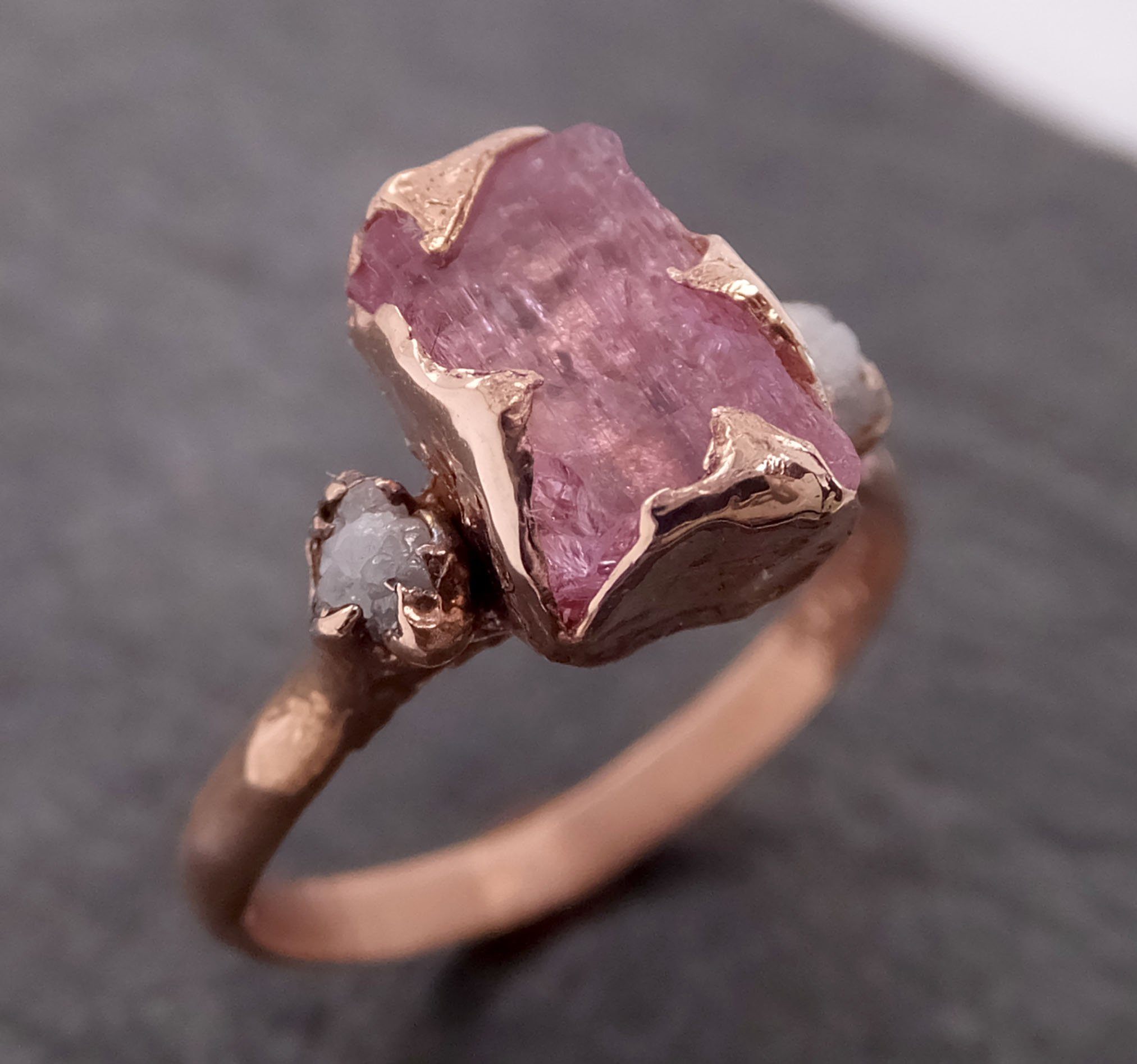 raw pink topaz and rough diamond rose gold engagement ring wedding ring gemstone bespoke ring byangeline 2111 Alternative Engagement