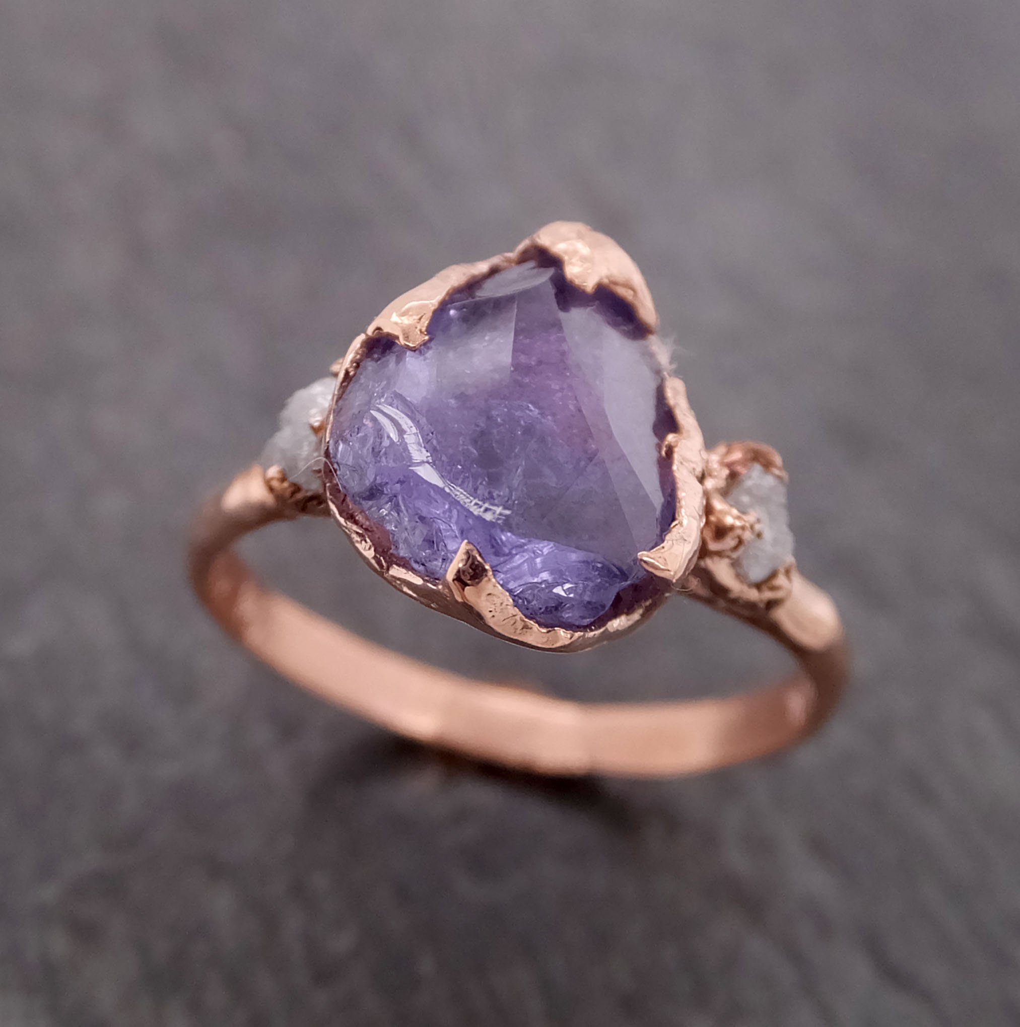 partially faceted purple sapphire 14k rose gold multi stone ring gold gemstone engagement ring raw 2110 Alternative Engagement