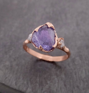partially faceted purple sapphire 14k rose gold multi stone ring gold gemstone engagement ring raw 2110 Alternative Engagement
