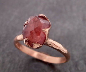 partially faceted sapphire 14k rose gold statement ring custom one of a kind gemstone ring solitaire 2109 Alternative Engagement