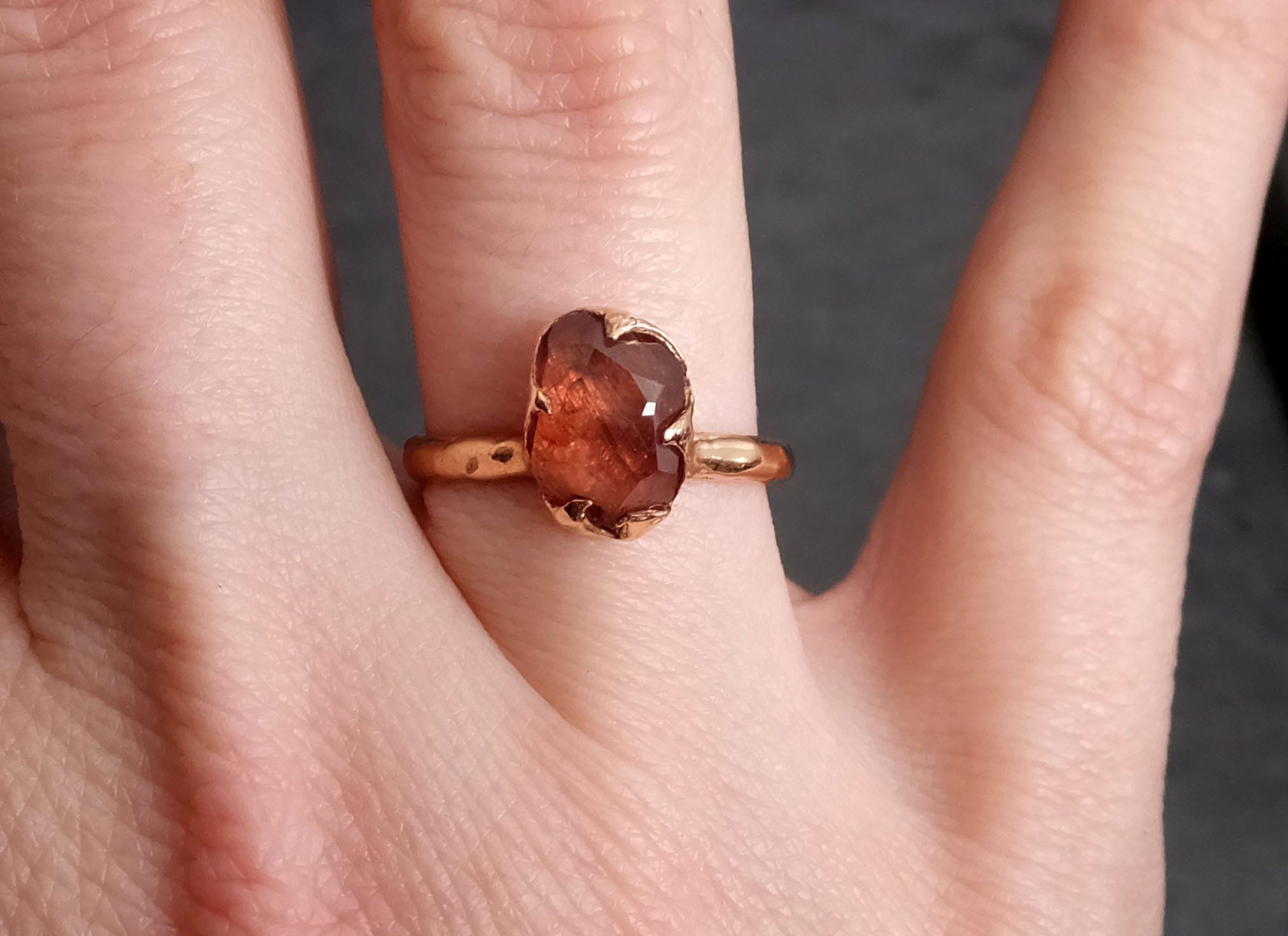 partially faceted sapphire 14k rose gold statement ring custom one of a kind gemstone ring solitaire 2109 Alternative Engagement